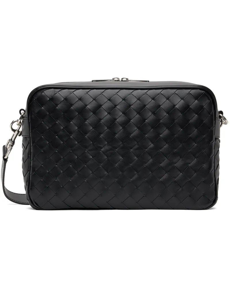 Bottega Veneta Black Leather Messenger Bag 8803-black-silver