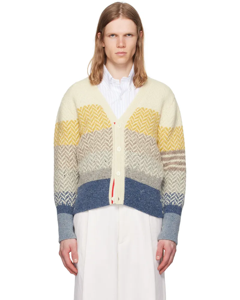 Thom Browne Multicolor Striped Herringbone Jacquard Classic V Neck Cardigan 996seasonal