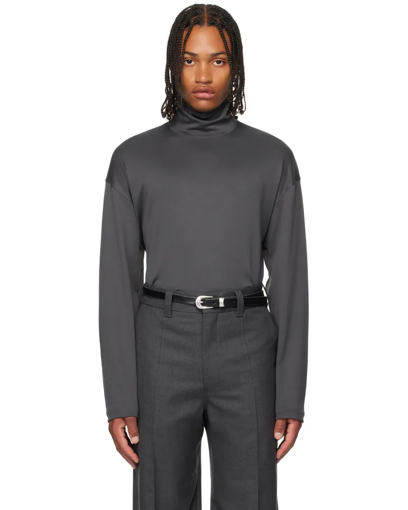 Christophe Lemaire Gray Relaxed Mock Neck T-shirt Bk878