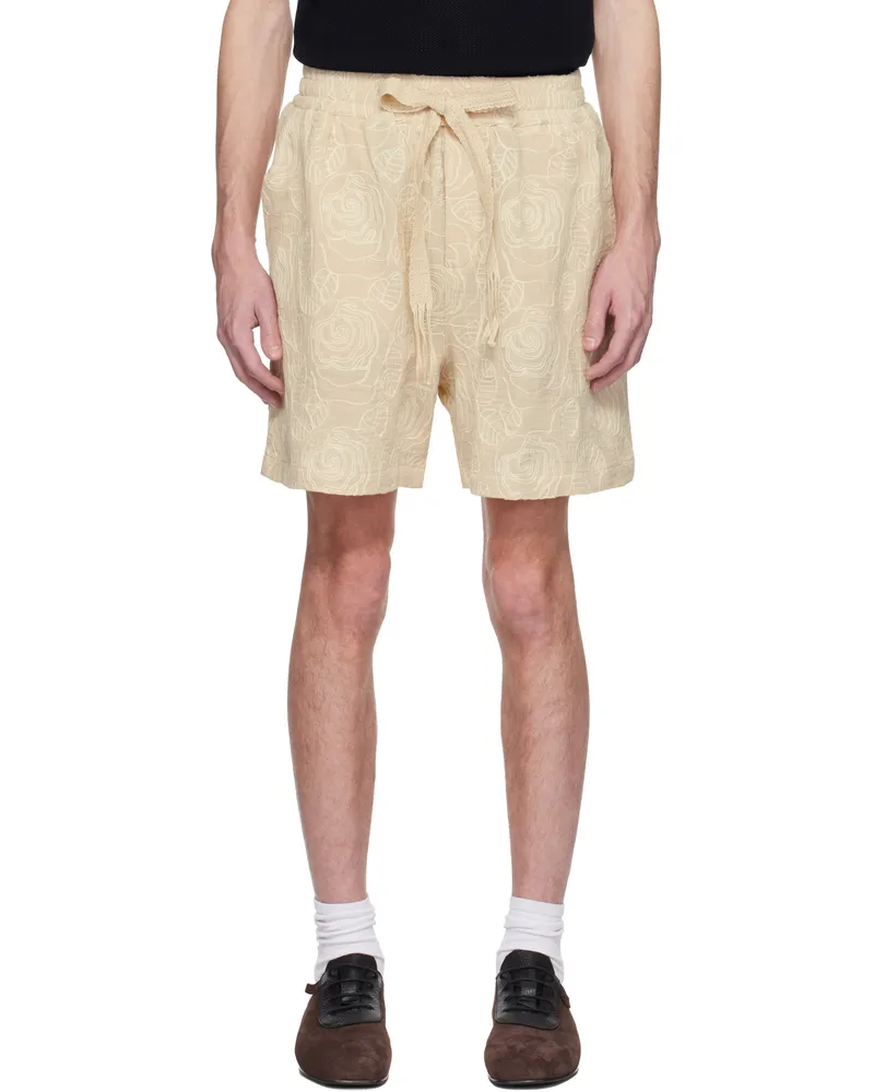 CMMN SWDN Beige Enzo Embroidered Shorts White
