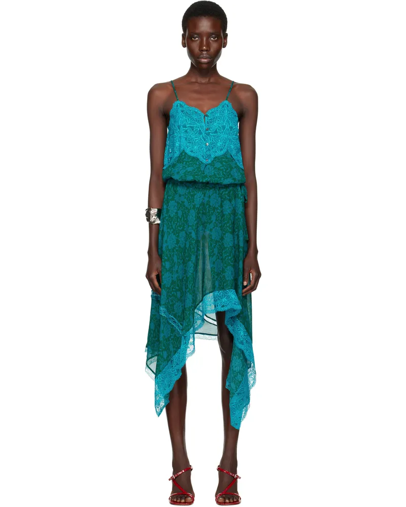 Dries van Noten Blue Asymmetrical Slip Midi Dress 503