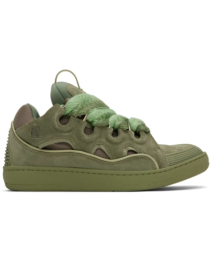 Lanvin Khaki Curb Leather Sneakers Vert