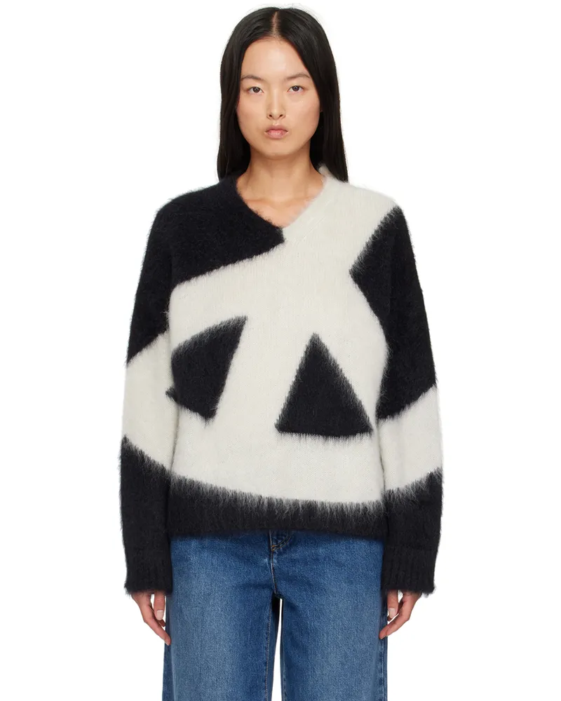 Moschino Black & Off-White Brushed Mohair Peace Sweater 1555