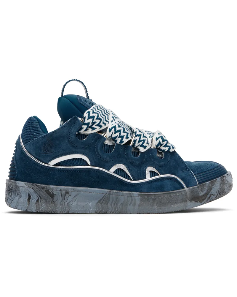 Lanvin Blue Leather Curb Marbled Sole Sneakers Blue