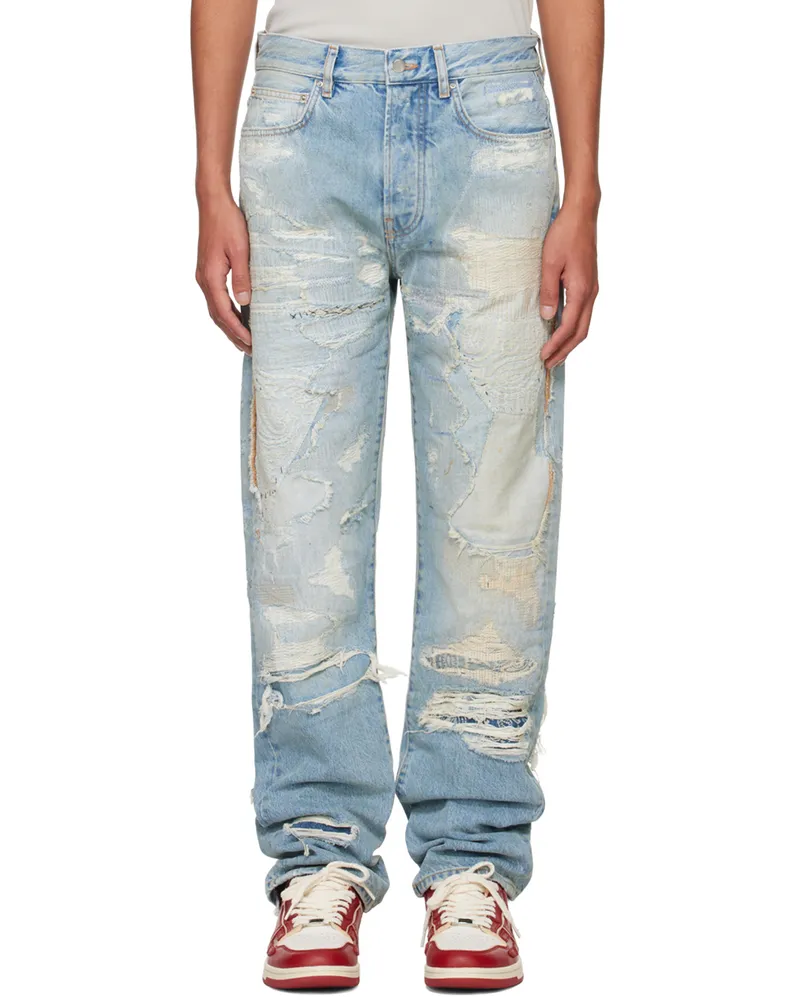 Amiri Blue Repaired Straight Jeans Antique
