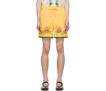 Yellow Cross-Stitched Shorts