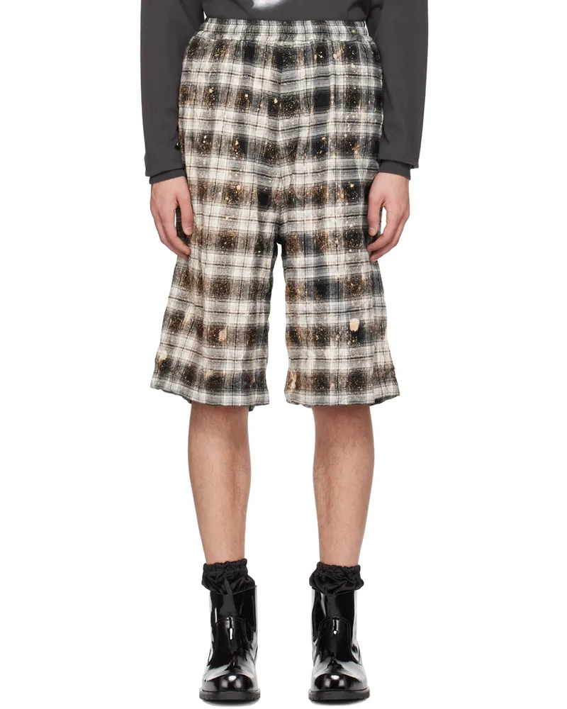 WE 11 DONE Black Crinkled Check Shorts Black
