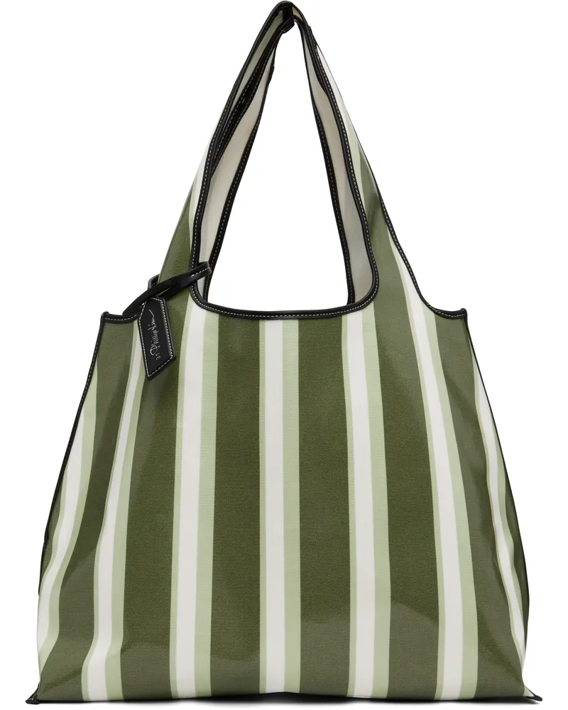 3.1 phillip lim Green & Black Dual Stripe Market Tote Thyme