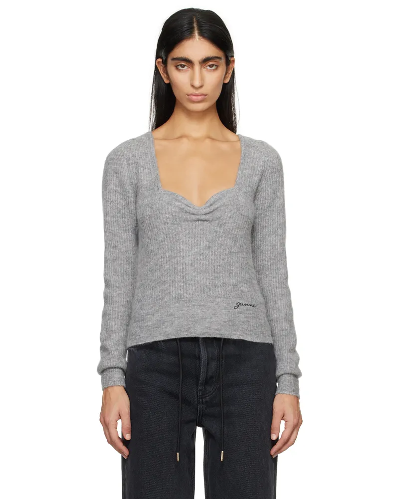 Ganni Gray Sweetheart Neck Sweater 921