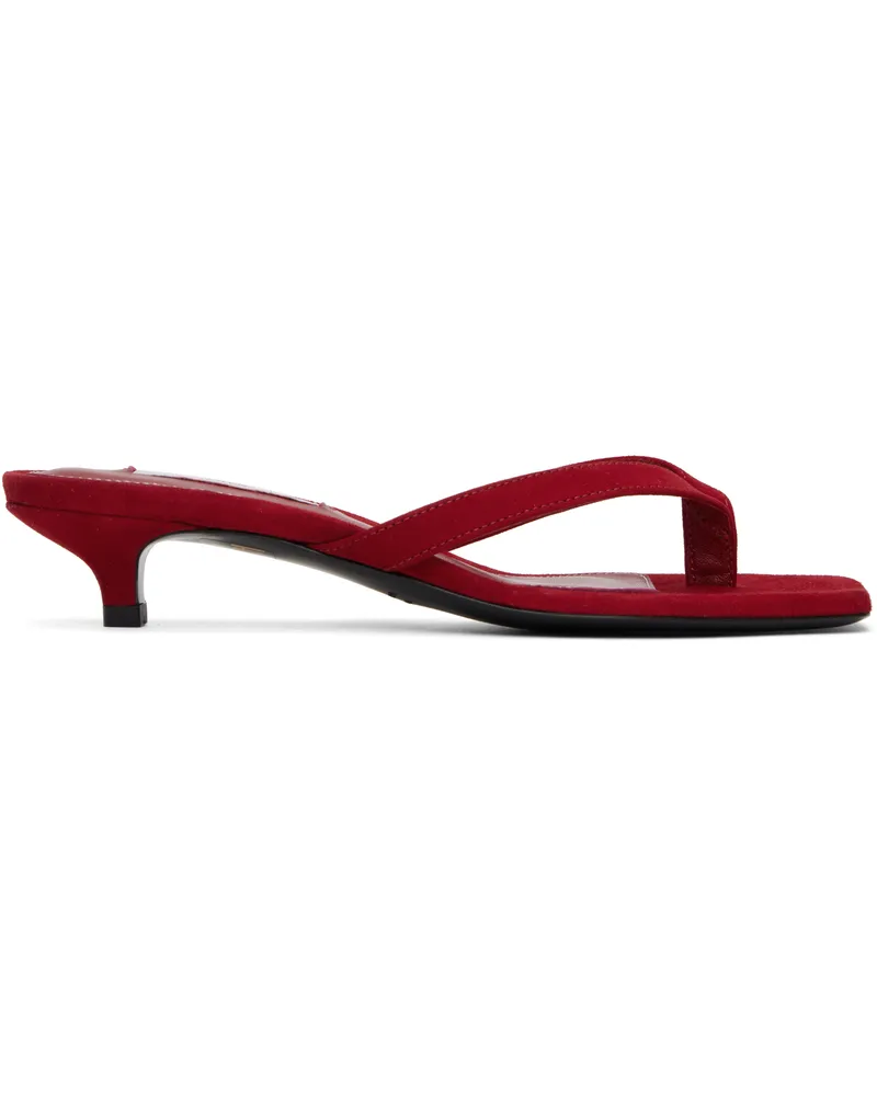 Totême Red Suede Heeled Flip-Flops Scarlet