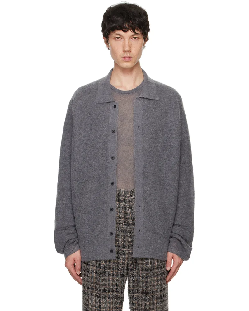 ATON Gray Super Kid Mohair Cardigan 004