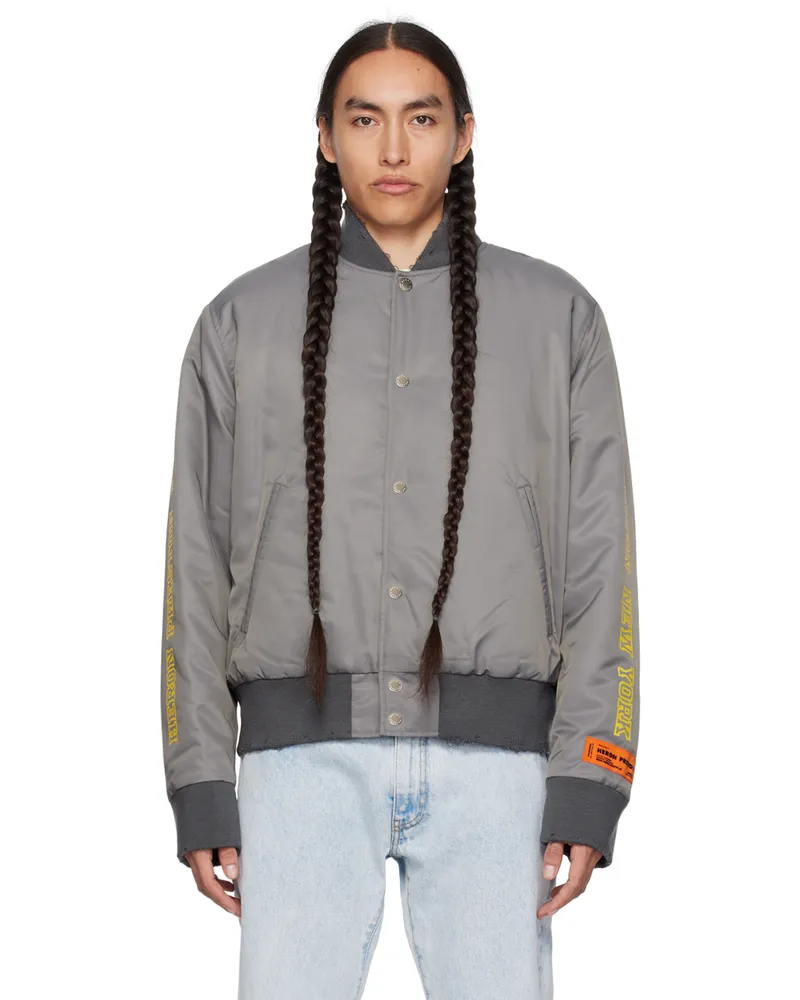 Heron Preston Gray HP Sponsor Varsity Bomber Jacket Grey