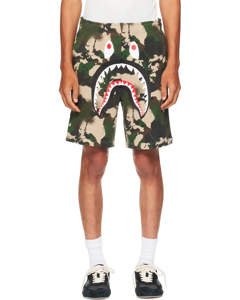 BAPE Green Map Camo Regular Fit Shark Sweat Shorts Grn-green