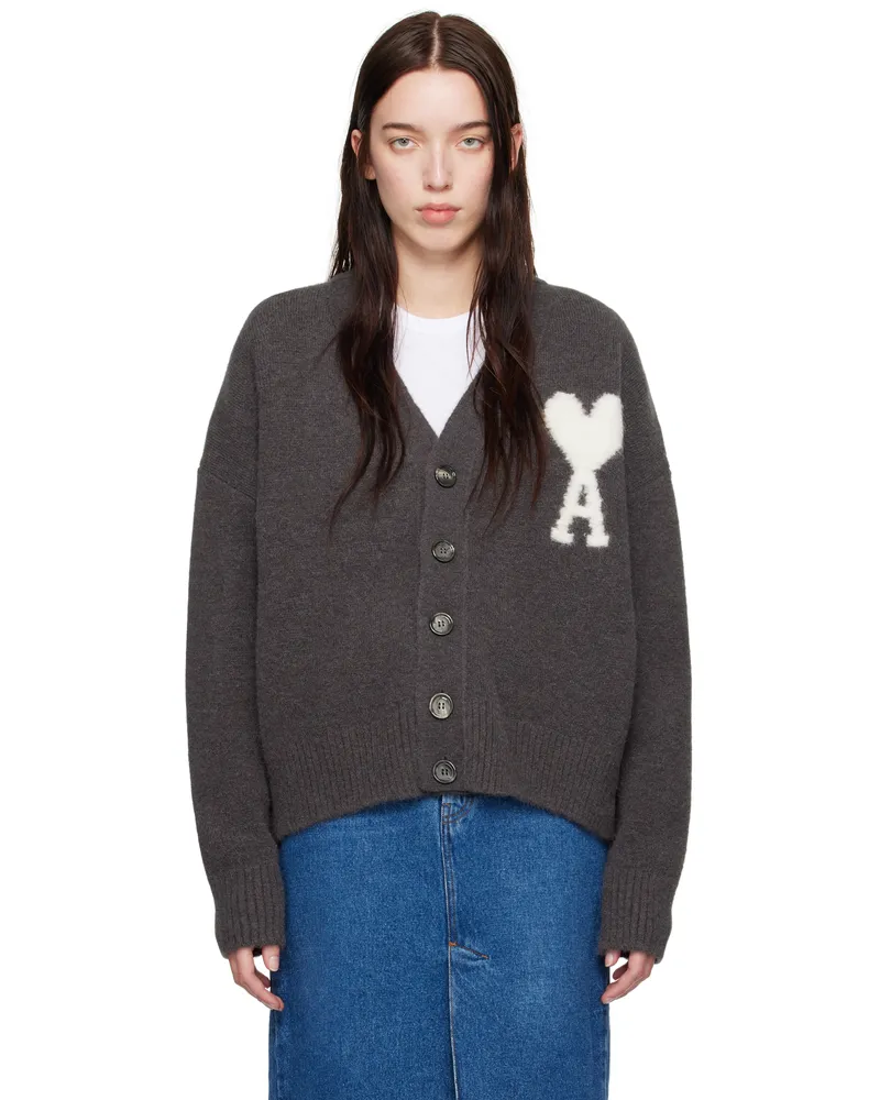 AMI Paris Gray Ami de Coeur Cardigan Dark