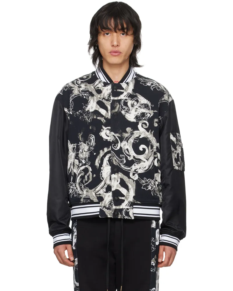Versace Jeans Black Watercolor Bomber Jacket E899