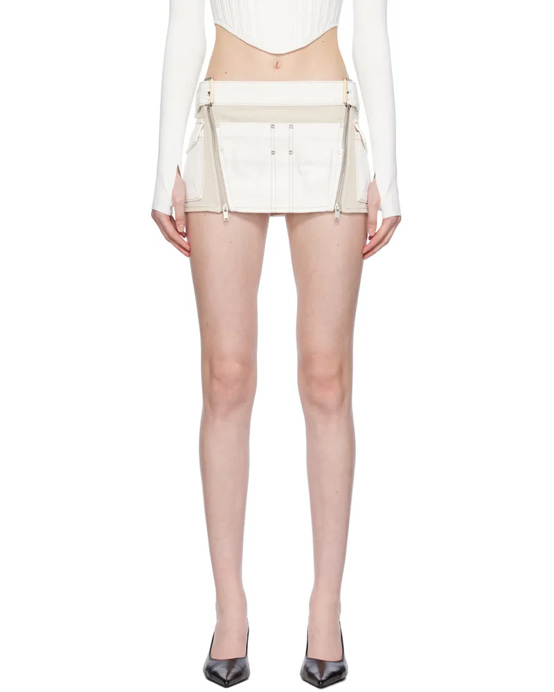 Dion Lee White & Beige Toolbelt Denim Miniskirt Ivory