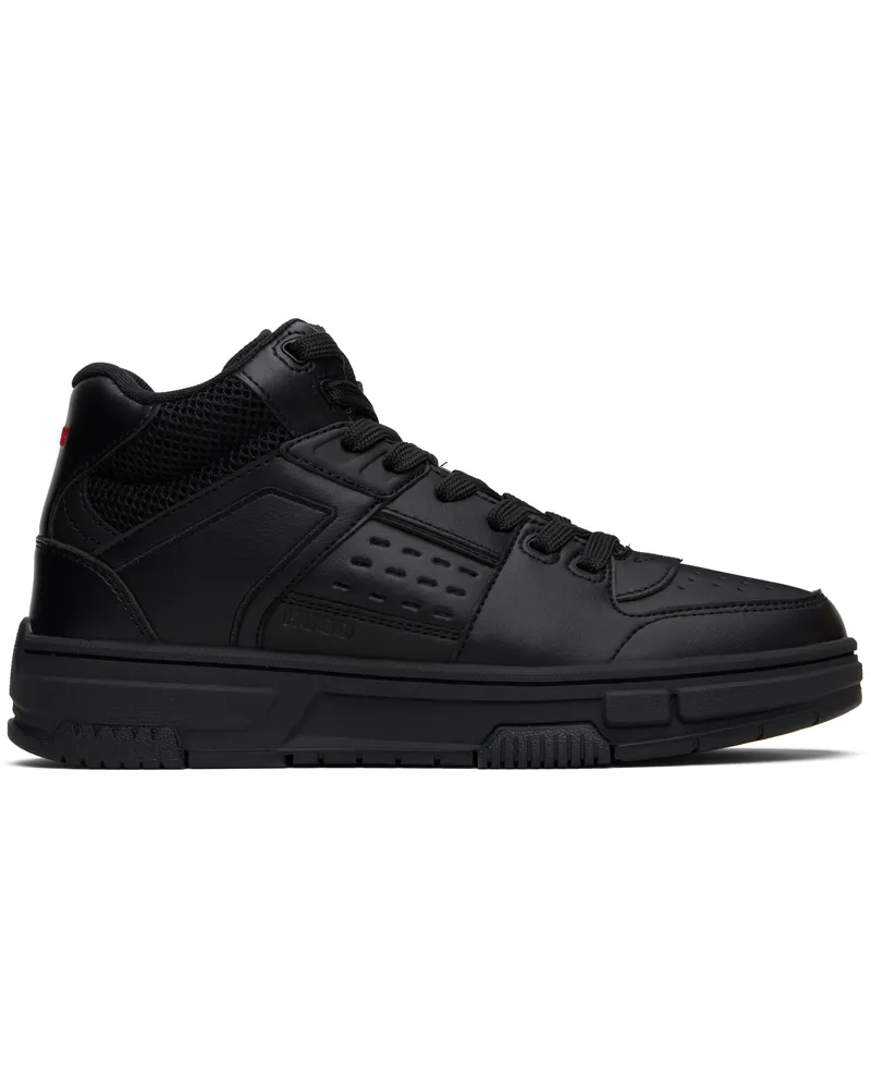 HUGO BOSS Black Faux-Leather High-Top Sneakers 003-black