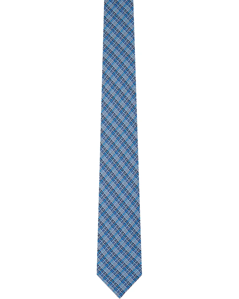 Ferragamo Blue Gancini Chain Print Silk Tie F.marine