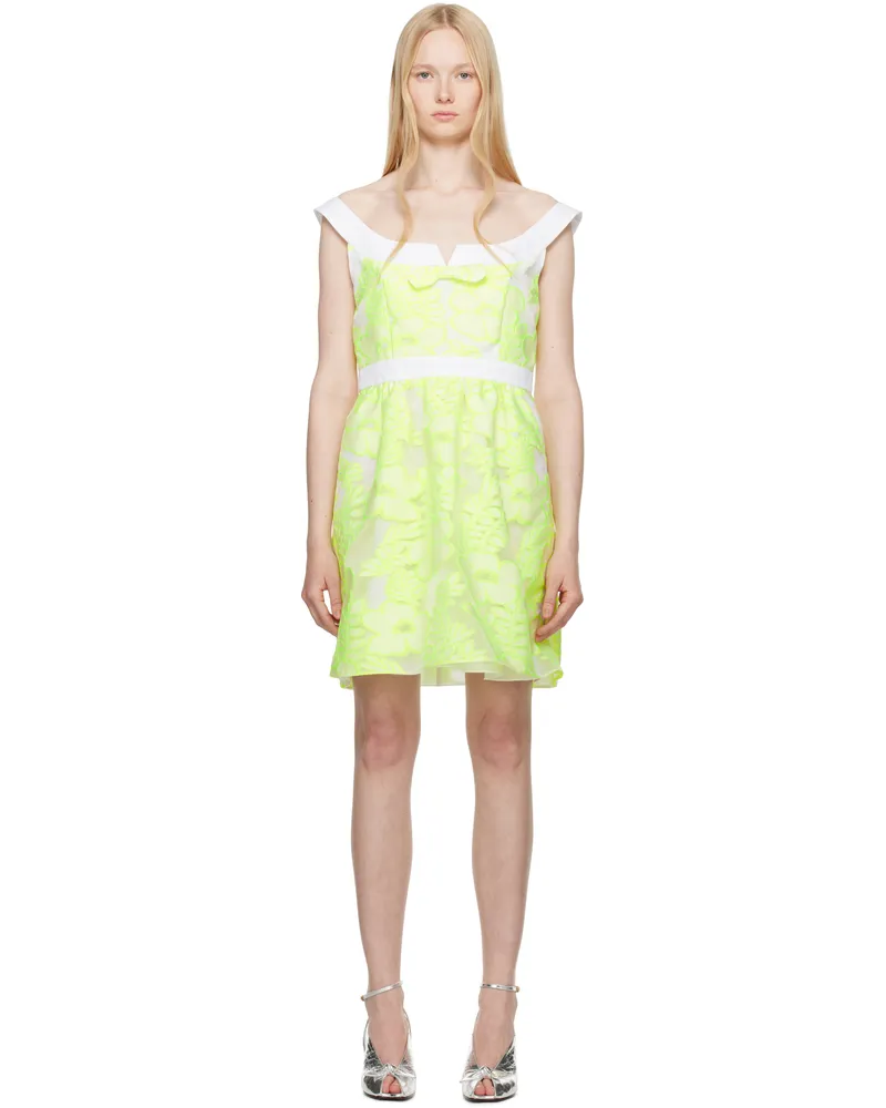 Anna Sui White & Yellow Sweet Bow Minidress Fluorescent