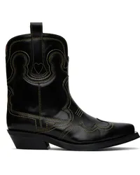 Ganni Black Low Shaft Embroidered Western Boots Black