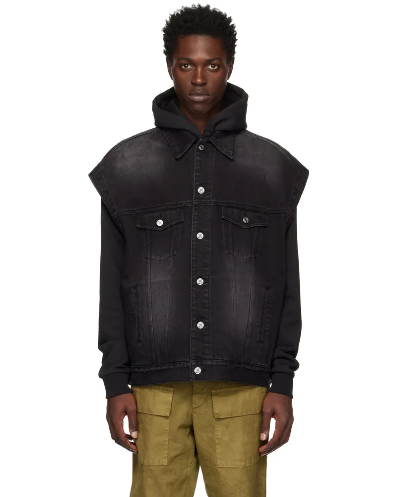 WE 11 DONE Black Oversized Trucker Denim Vest Black