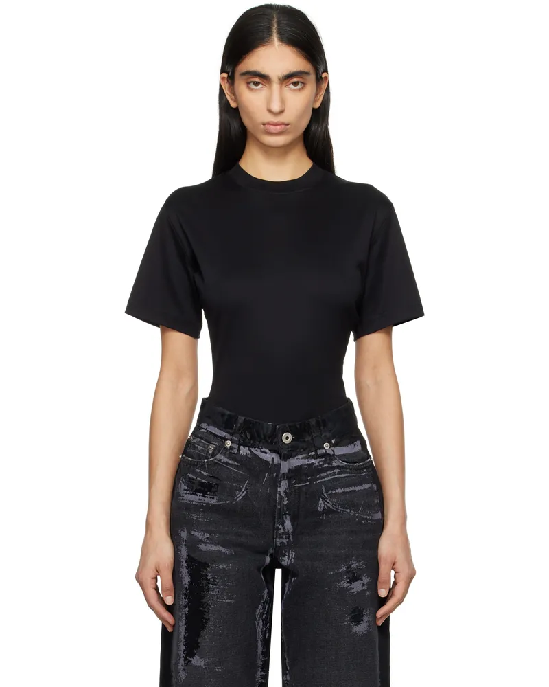 Thierry Mugler Black Corset Open Back Jersey Bodysuit 1999