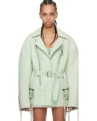 Charlotte Knowles SSENSE Exclusive Green Nihil Leather Jacket Moto