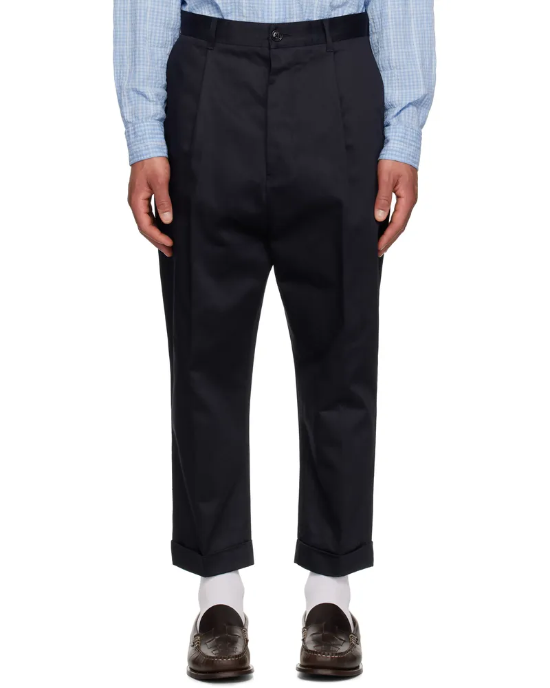 AMI Paris Navy Cotton Carrot Oversized Trousers 4011