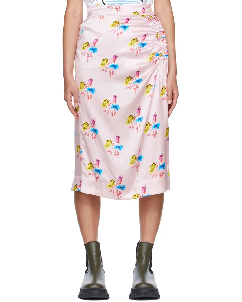 Ganni Pink Silk Midi Skirt 241