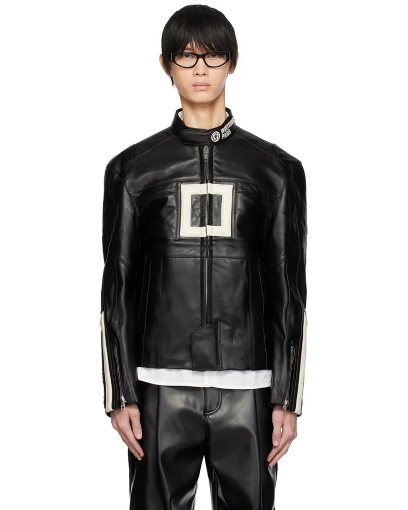Wooyoungmi Black Band Collar Leather Jacket Black