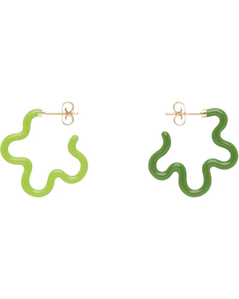 Bea Bongiasca Green & Gold 2 Tone Flower Earrings Silver