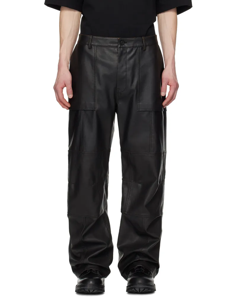 JUUN.J Black Knee Tuck Faux-Leather Pants Black