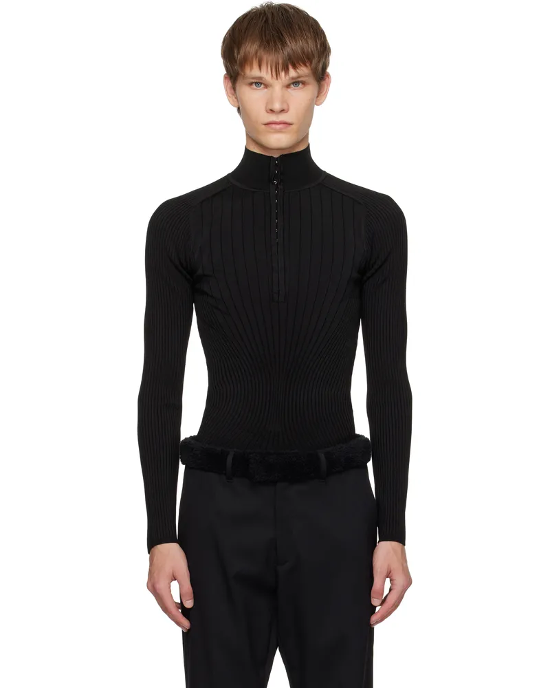 Thierry Mugler Black Hook-And-Eye Ribbed Top Black