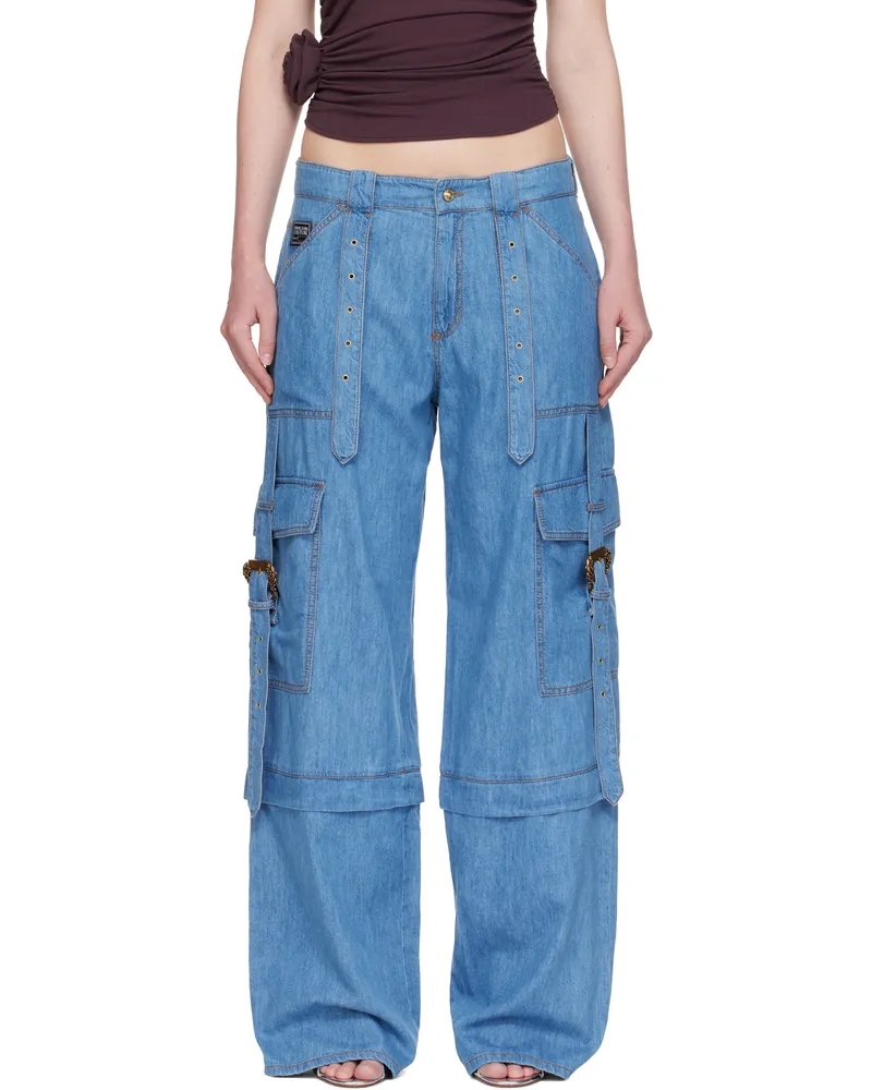 Versace Jeans Blue Baroque Buckle Cargo Jeans E904