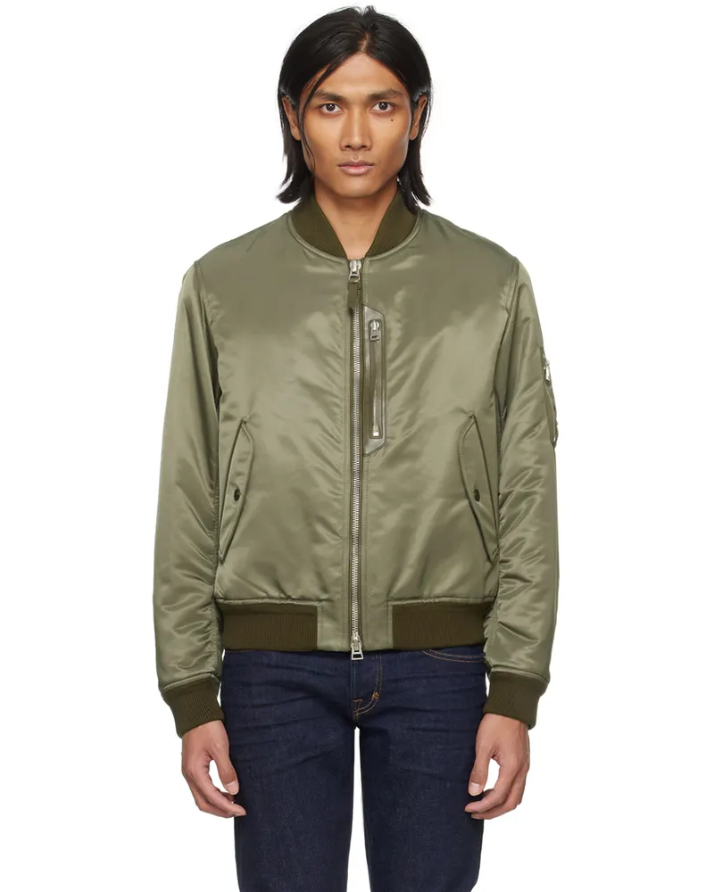 Tom Ford Khaki Shiny Bomber Jacket Military