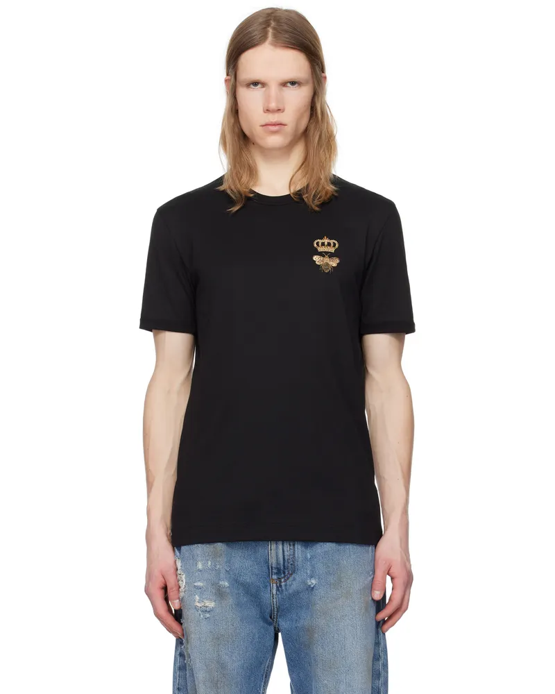 Dolce & Gabbana Black Cotton Embroidery T-shirt Nero