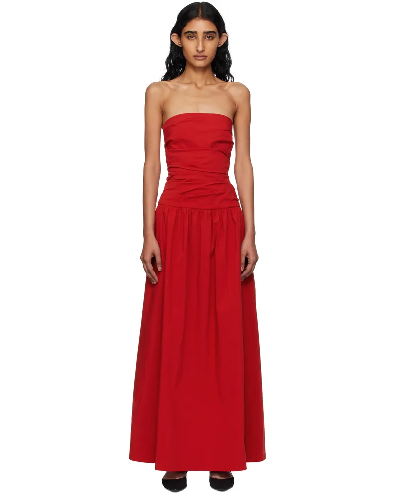 St. Agni Red Gathered Strapless Tie Back Maxi Dress Rosso