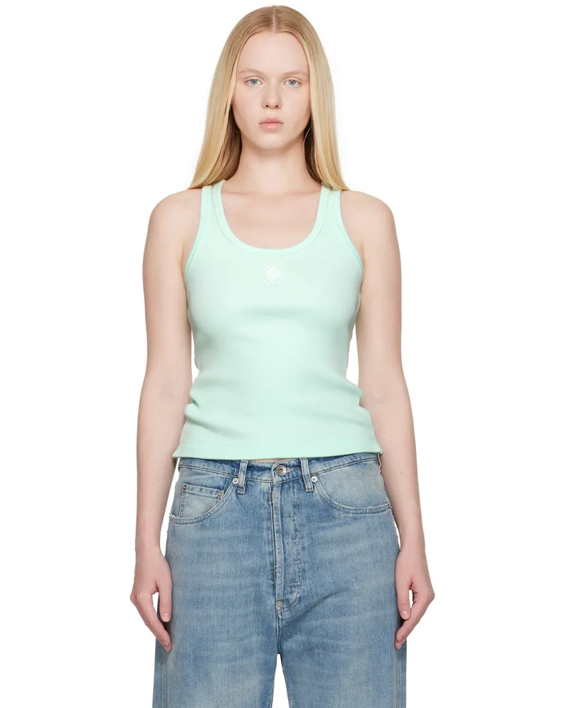Casablanca Paris Blue Ribbed Jersey Tank Top Mint