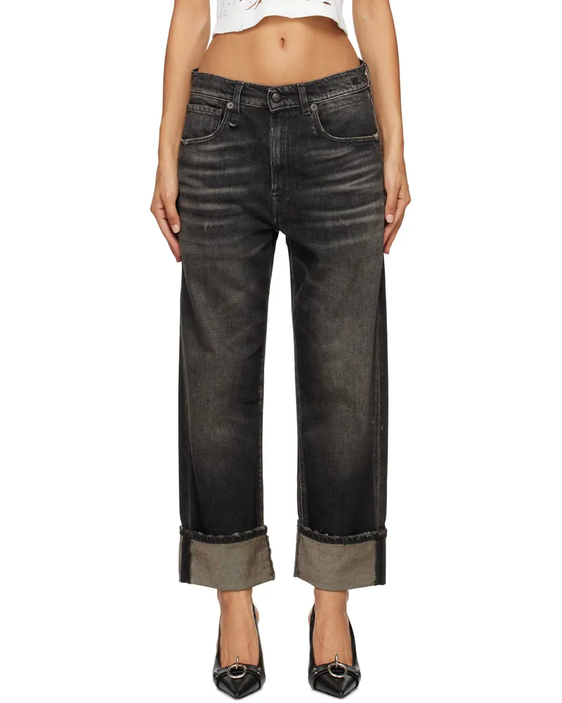 R13 Black Cuffed X-Boyfriend Jeans Abbey