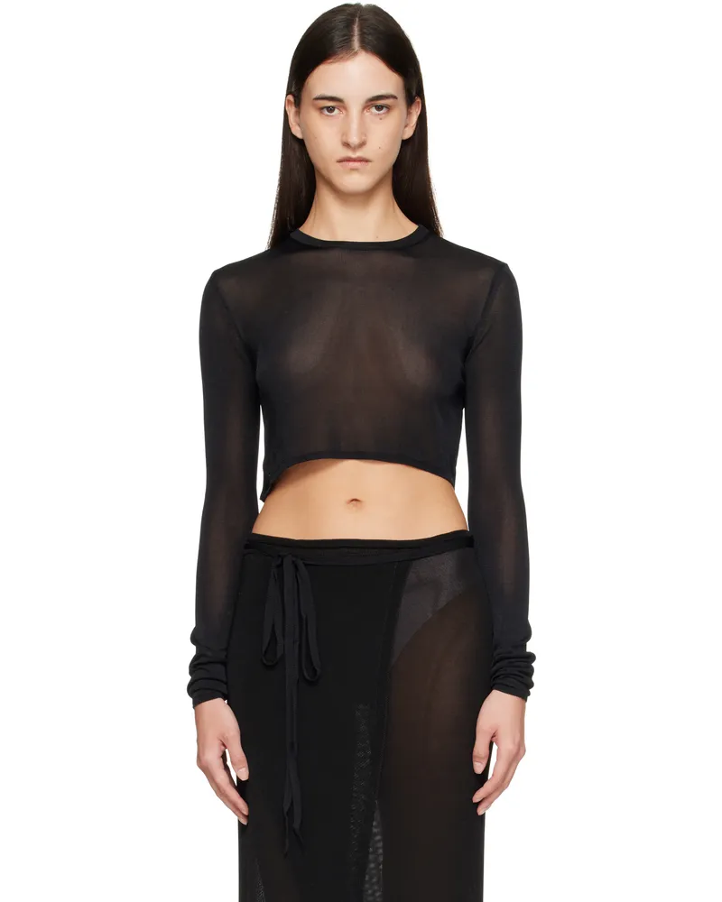 FRANKIE Shop Black Kazel Cropped Thin Knit T-shirt 100