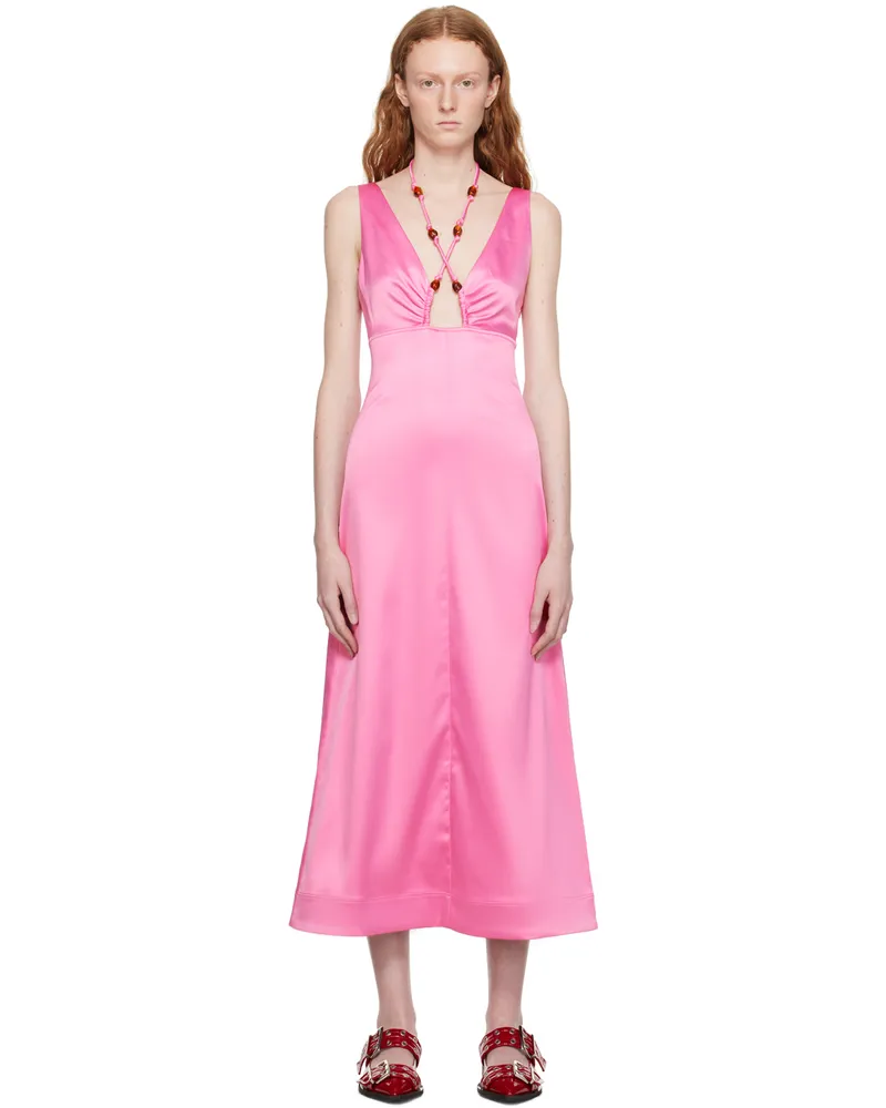 Ganni Pink Halter Midi Dress 892