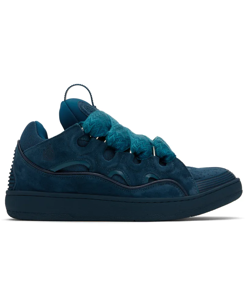 Lanvin Blue Curb Leather Sneakers Petrol