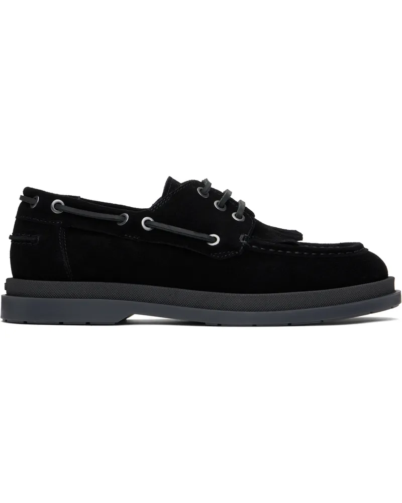 HUGO BOSS Black Suede Fringe Trim Loafers 001-black