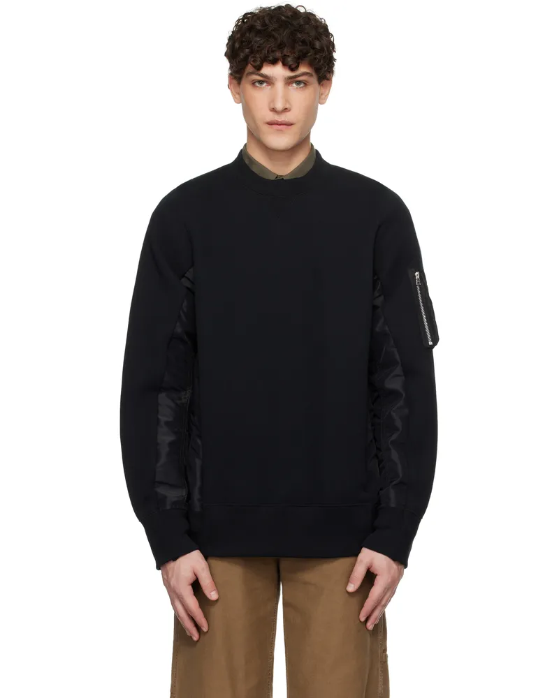 Sacai Black Sponge Sweat x Nylon Twill Pullover Sweatshirt 002