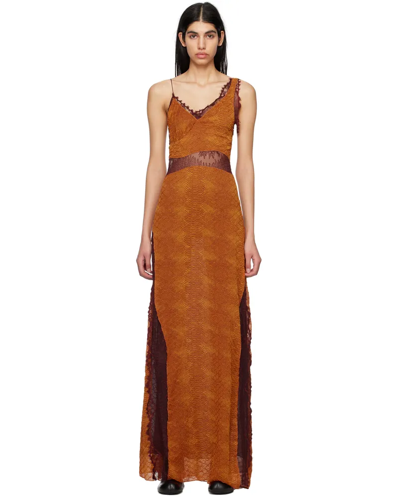 Victoria Beckham Orange Snake Maxi Dress 8232