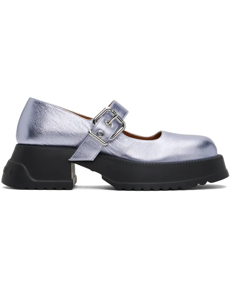 Marni Blue Leather Mary Jane Platform Loafers 00b21