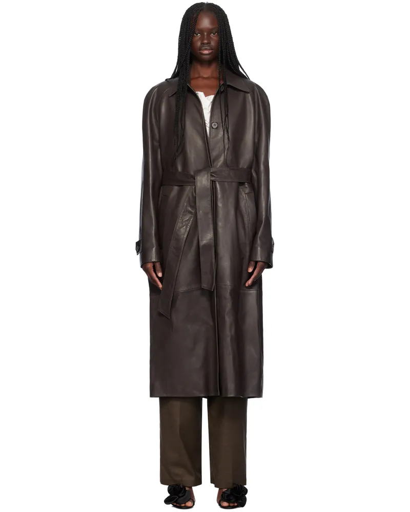 Magda Butrym Brown Belted Leather Trench Coat Brown