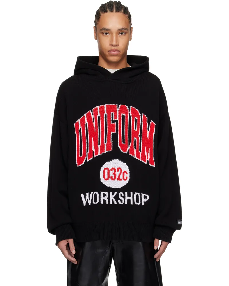 032c Black Lucky Strike Knit Hoodie Black