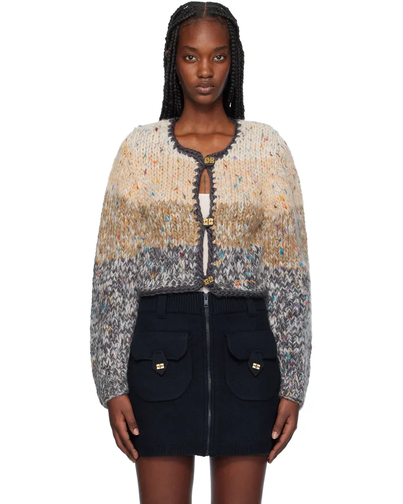 Ganni Beige Hand-Knit Cropped Cardigan 921