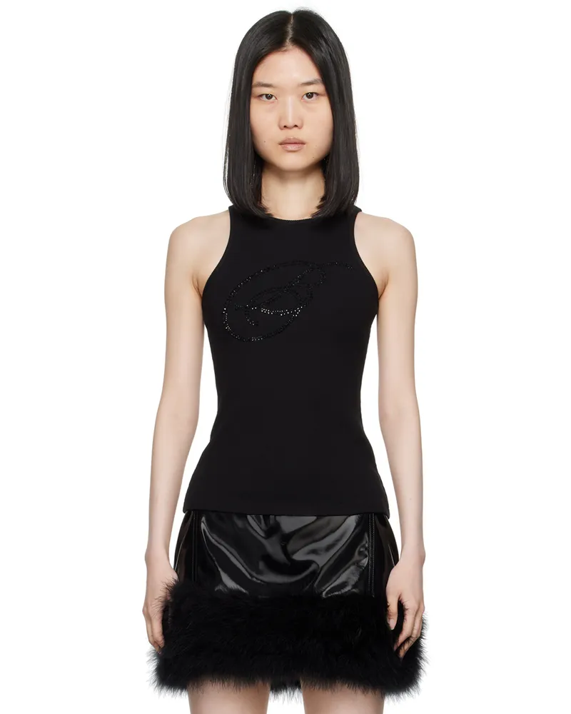 Blumarine Black Crystal-Cut Logo Tank Top N0990